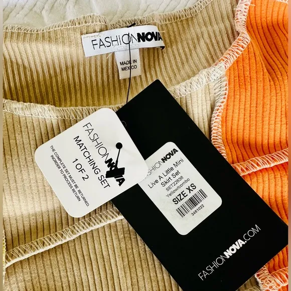 Fashion Nova Live a Little Yellow &amp; Orange Colorblock Ribbed Mini Skirt Set