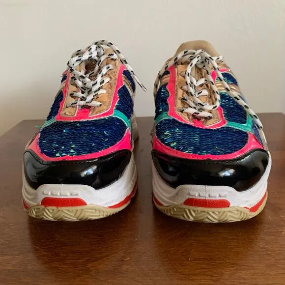 Fashion Nova Multicolor Sequined Glitter Patent Leather Sneakers Size 5