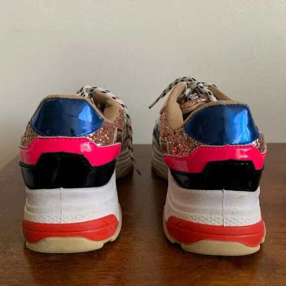 Fashion Nova Multicolor Sequined Glitter Patent Leather Sneakers Size 5