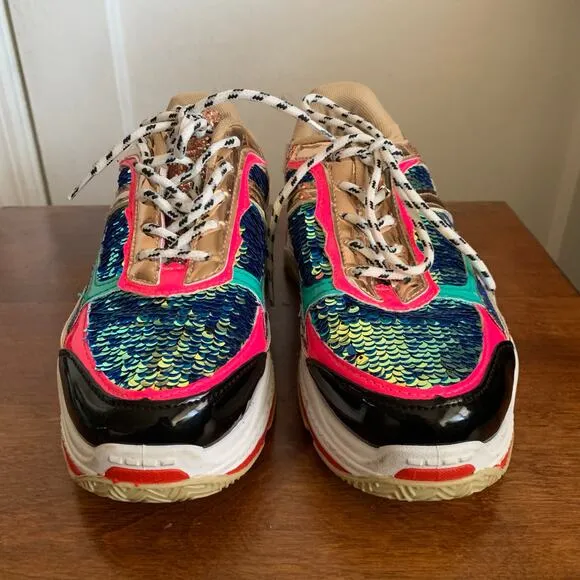 Fashion Nova Multicolor Sequined Glitter Patent Leather Sneakers Size 5