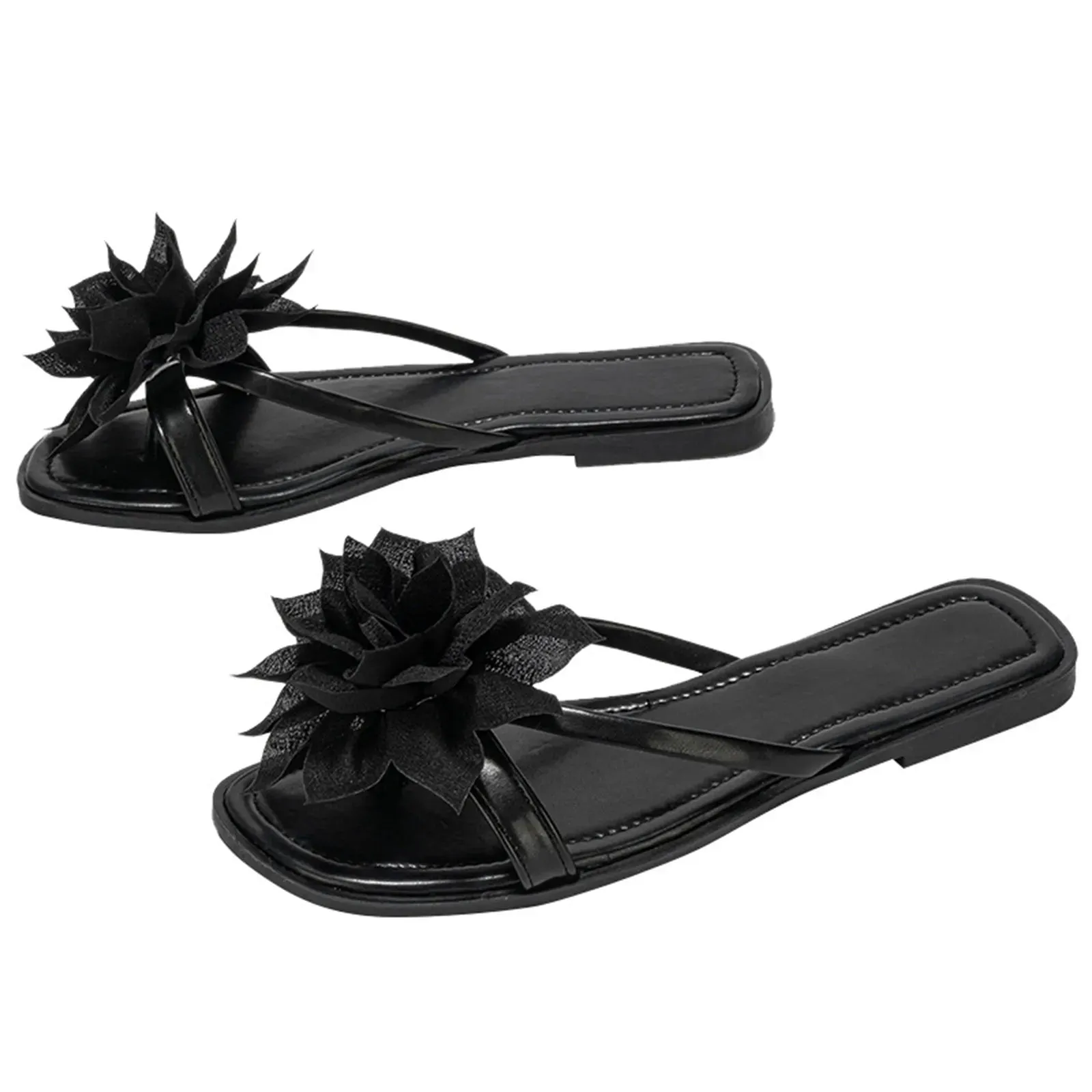 Fashion Summer Flat Clip Toe Sandals Women Cute Flower Non-slip Casual Flip Flops Outdoor Beach Vaction Slippers Slides Shoes