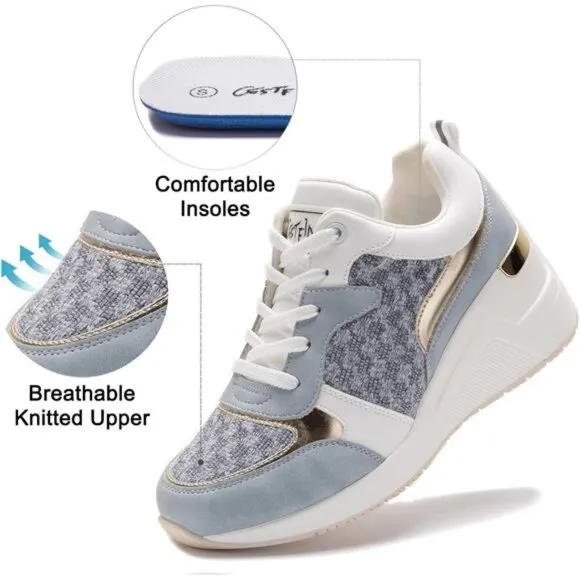Fashion Wedge Heeled Sneakers for Women W142-blue