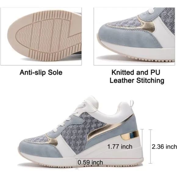 Fashion Wedge Heeled Sneakers for Women W142-blue