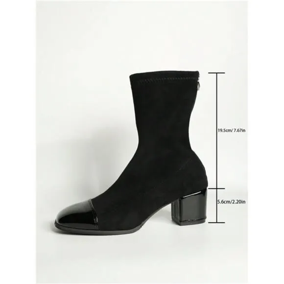 Fashionable British Style Ankle Boots, Thin Slip-On Short Boots, Chunky Heel