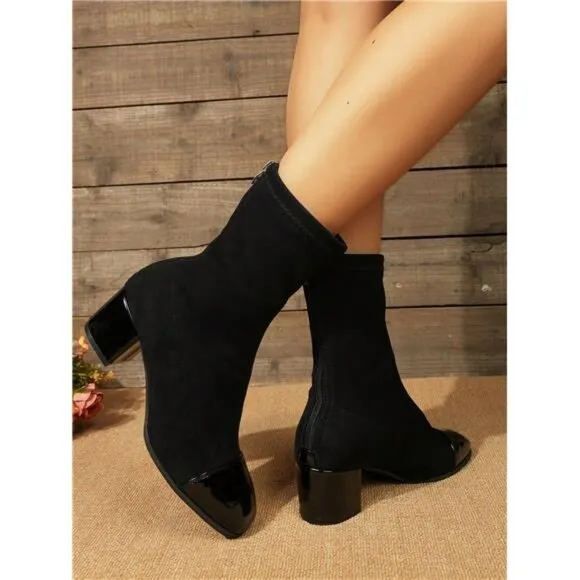 Fashionable British Style Ankle Boots, Thin Slip-On Short Boots, Chunky Heel