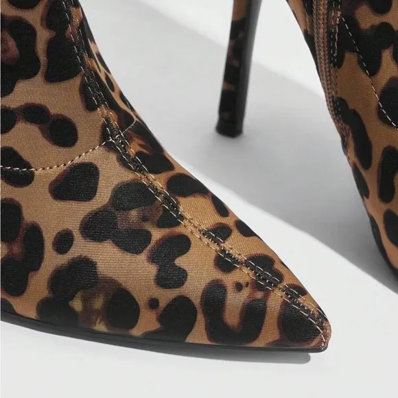 Fashionable Leopard Print Pointed Toe High Heel Ankle Boots For Women,