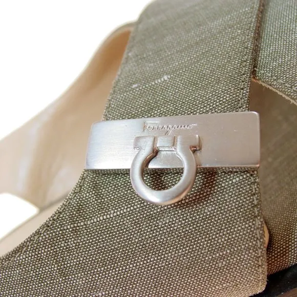 FERRAGAMO 90's Vintage Sage Gancini Sandals