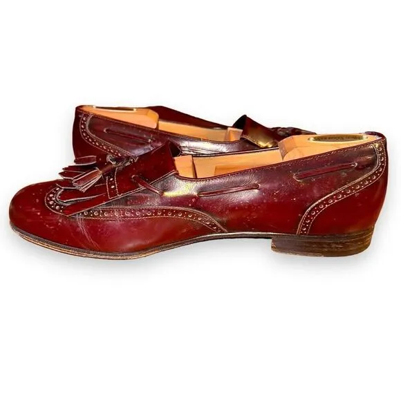 Ferragamo Burgundy Leather Kiltie Tassel Loafers Size 10