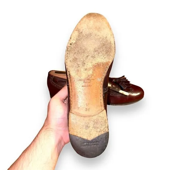 Ferragamo Burgundy Leather Kiltie Tassel Loafers Size 10