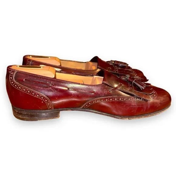 Ferragamo Burgundy Leather Kiltie Tassel Loafers Size 10