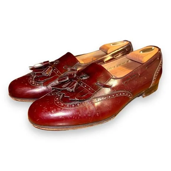 Ferragamo Burgundy Leather Kiltie Tassel Loafers Size 10
