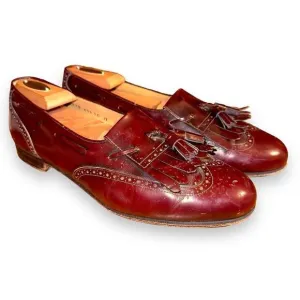 Ferragamo Burgundy Leather Kiltie Tassel Loafers Size 10