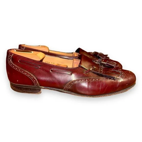 Ferragamo Burgundy Leather Kiltie Tassel Loafers Size 10