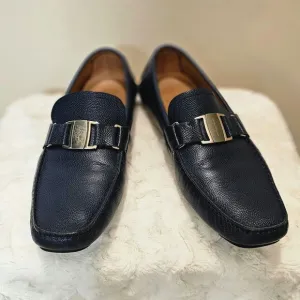 Ferragamo Men's Navy Leather Loafers Size 12