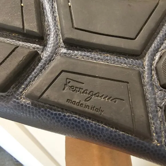 Ferragamo Men's Navy Leather Loafers Size 12