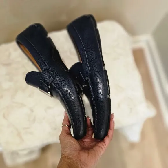 Ferragamo Men's Navy Leather Loafers Size 12