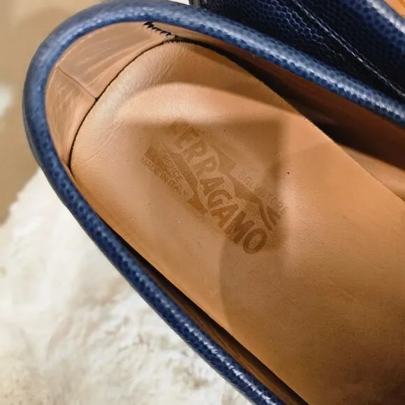 Ferragamo Men's Navy Leather Loafers Size 12