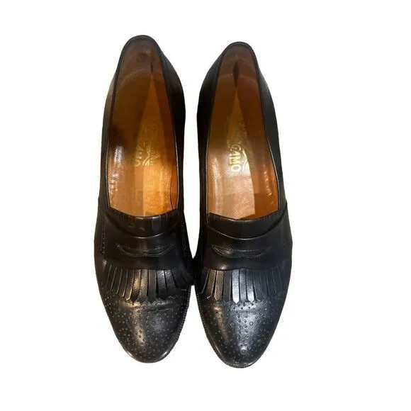 Ferragamo Salvatore men loafers leather black shoes 11B
