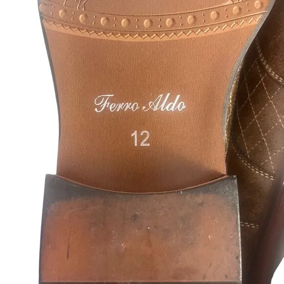 Ferro Aldo Leather Wingtip Oxford Dress Shoes Mens 12 Distressed Brown M-19266