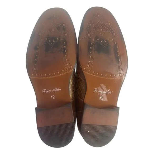 Ferro Aldo Leather Wingtip Oxford Dress Shoes Mens 12 Distressed Brown M-19266