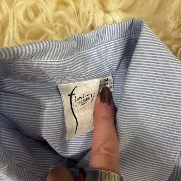 Finley Jenna Blue Striped Tiered Shirt Dress (M)