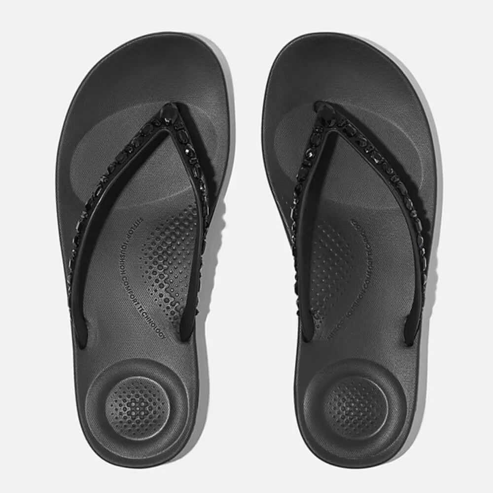 FitFlop iQUSHION Sparkle Toe-Posts-BLACK