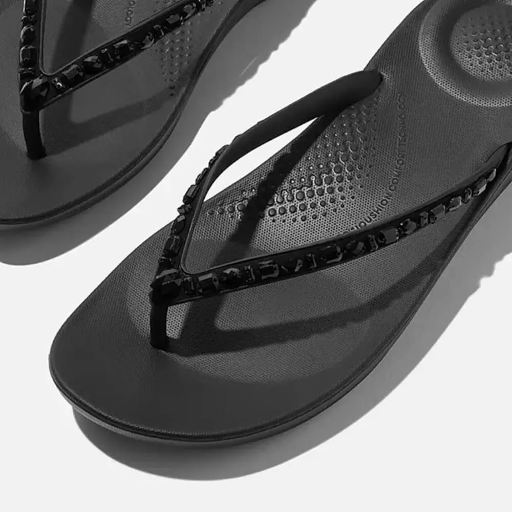 FitFlop iQUSHION Sparkle Toe-Posts-BLACK