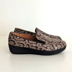 Fitflop Superskate Brown Snakeskin Leather Loafers Women's 6