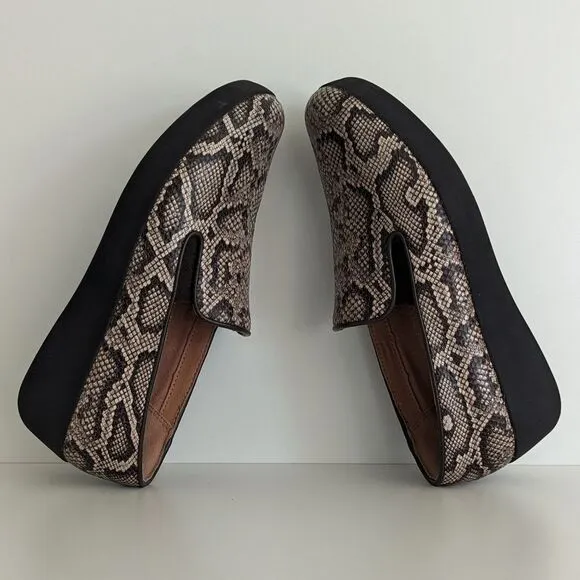 Fitflop Superskate Brown Snakeskin Leather Loafers Women's 6