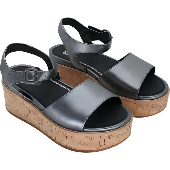 FitFlop Womens Eloise Wedge Sandals Pewter Mix Size 9M 41 EU