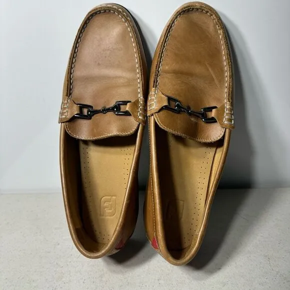 FJ Footjoy Men's Size 11,5Driving Loafers Shoes Casual Tan Leather Horse Bit