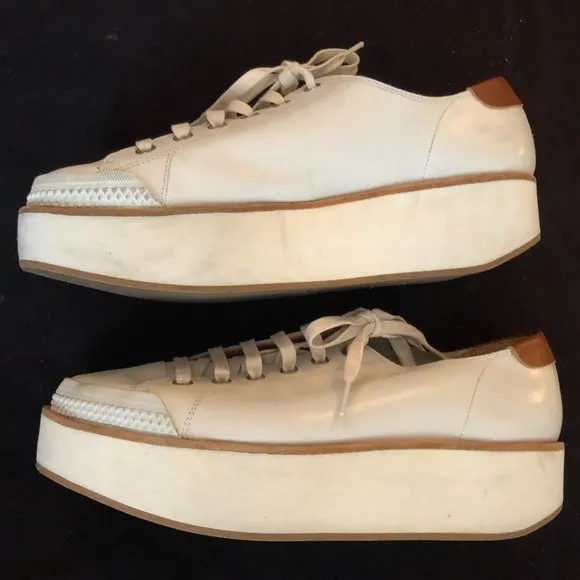 FLAMINGO Ivory Leather Platform Lace Up Loafers
