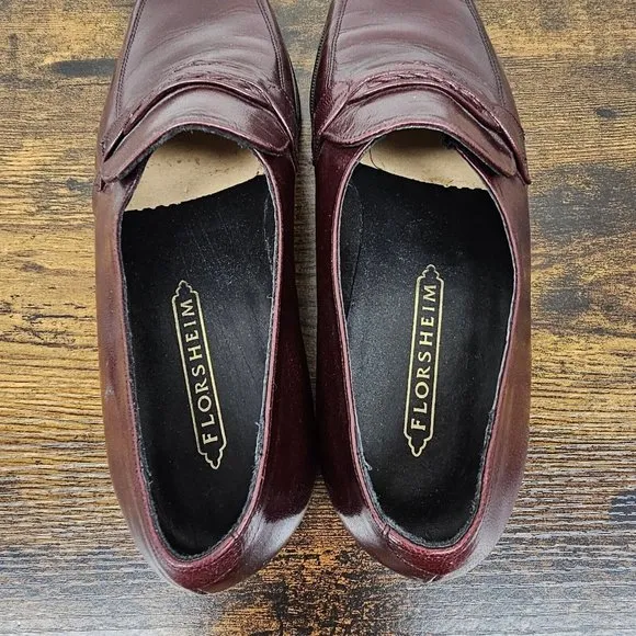 Florsheim Burgundy Braided Loafers Mens Leather Dress Slip On Shoes Size 9.5B