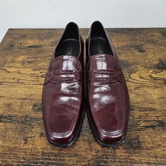 Florsheim Burgundy Braided Loafers Mens Leather Dress Slip On Shoes Size 9.5B