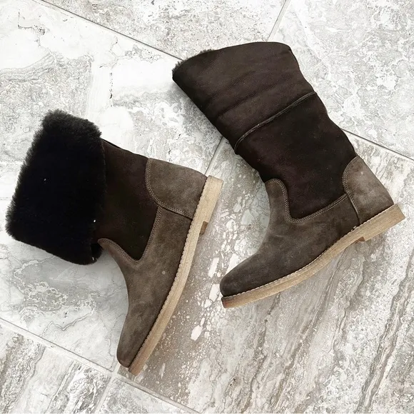 Florsheim Men’s Boots Brown Suede with Fur Lining Size 8M (Made in Italy) NWT
