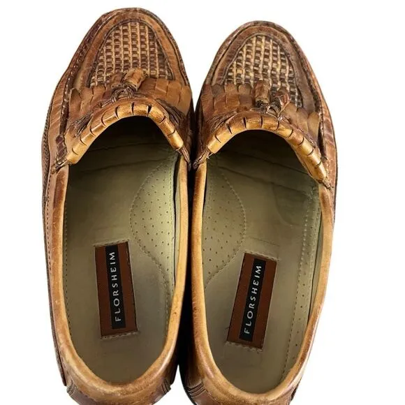 Florsheim Men's Leather Kiltie Loafers With Tassels Size 10.5D 18096 Tan Brown