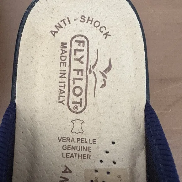 Fly Flot Mesh Slide Sandals Womens US 8.5 EU 39 Navy Italy Leather Insole NEW