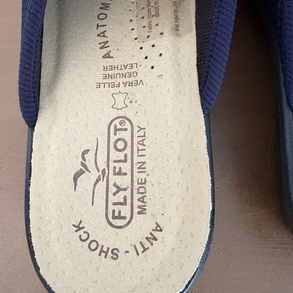 Fly Flot Mesh Slide Sandals Womens US 8.5 EU 39 Navy Italy Leather Insole NEW
