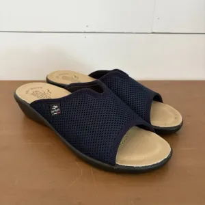 Fly Flot Mesh Slide Sandals Womens US 8.5 EU 39 Navy Italy Leather Insole NEW