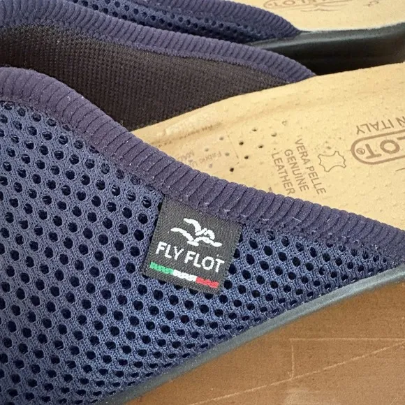 Fly Flot Mesh Slide Sandals Womens US 8.5 EU 39 Navy Italy Leather Insole NEW