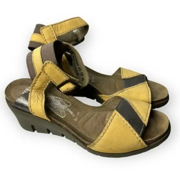 Fly London Imat Bumblebee/Bronze Wedge Sandals 36