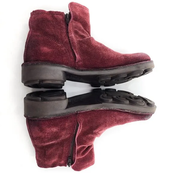 FLY LONDON Neba Wine Suede Ankle Boots Red Buckle Zip