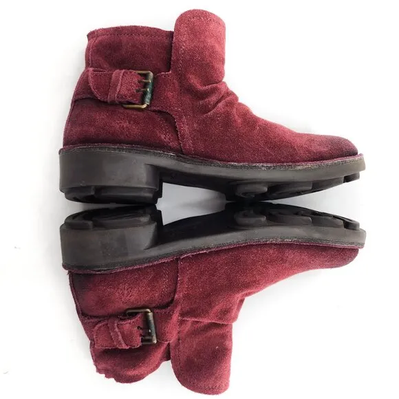 FLY LONDON Neba Wine Suede Ankle Boots Red Buckle Zip