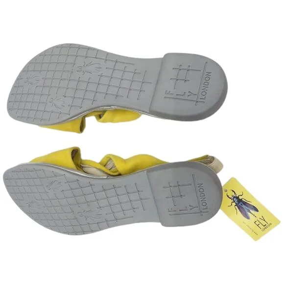 FLY London Yellow Flat Sandals Nubuck Leather Women's 9 9.5