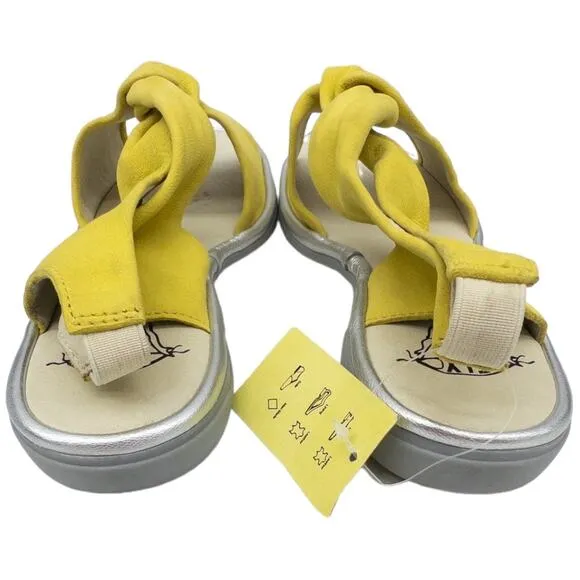 FLY London Yellow Flat Sandals Nubuck Leather Women's 9 9.5