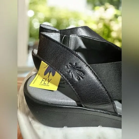 FLY London Leather Sandals Black Leather Open Toe EU 38