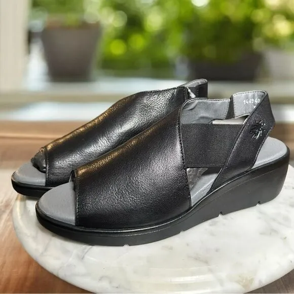 FLY London Leather Sandals Black Leather Open Toe EU 38