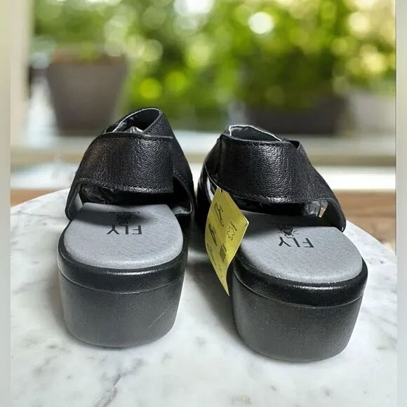 FLY London Leather Sandals Black Leather Open Toe EU 38
