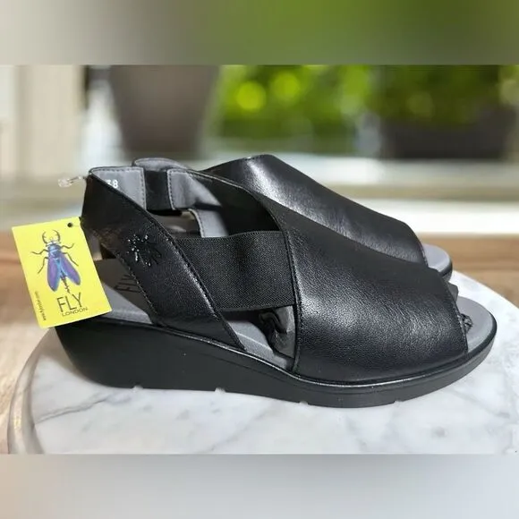 FLY London Leather Sandals Black Leather Open Toe EU 38