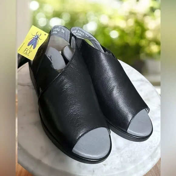 FLY London Leather Sandals Black Leather Open Toe EU 38